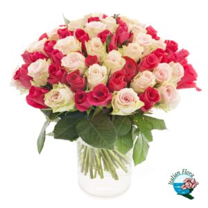 bouquet di 50 rose rosa chiaro e fucsia