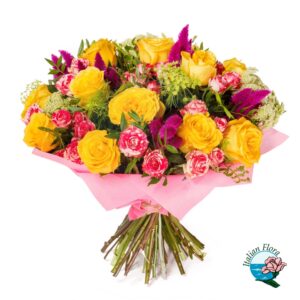 Bouquet di rose gialle e rosa