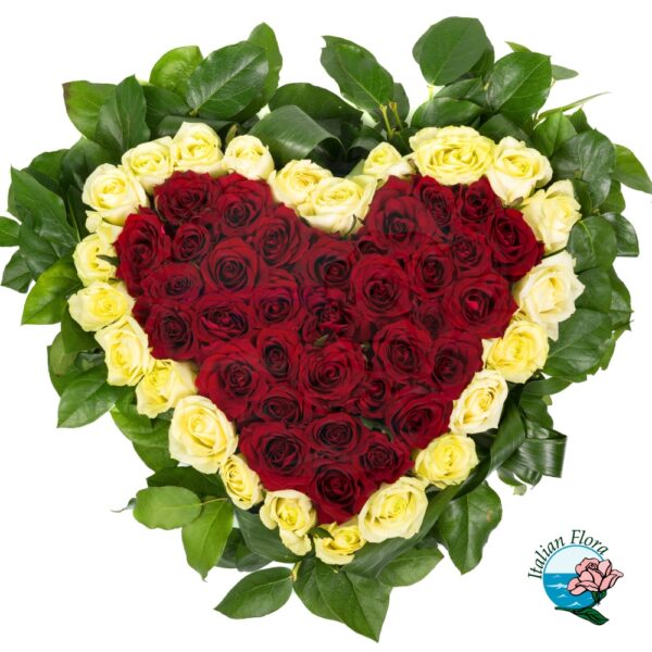 Cuore di rose rosse e bianche