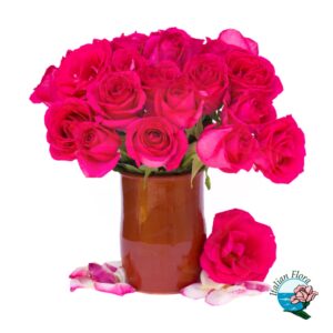 Mazzo di rose fucsia in vaso